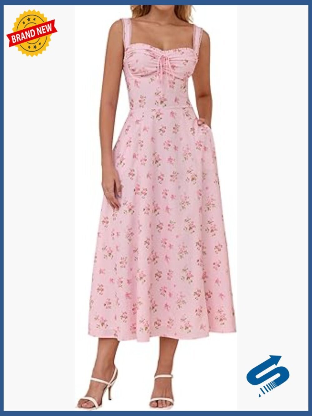 Lace-Up Corset Midi Dress with Pockets Flowy Summer Wedding Guest